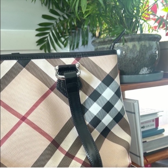 Burberry Black and Tan Checkered Tote - Picture 9 of 12